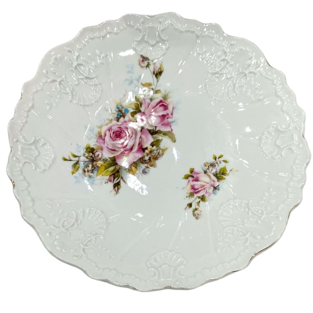 VINTAGE ROSE FLORAL & GOLD CHINA PLATES - SET OF 3